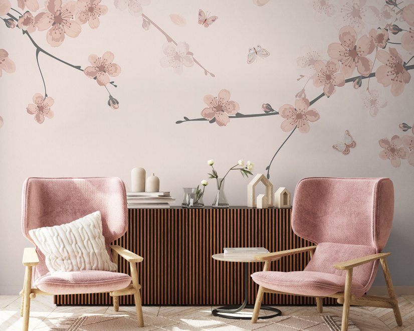 Plum Floral Art Wallpaper Mural
