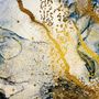 Dark Blue Ocean Brushes with Gold Style Waves Wallpaper Mural