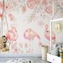 Pink Flamingo with Pink Flowers Wallpaper Mural