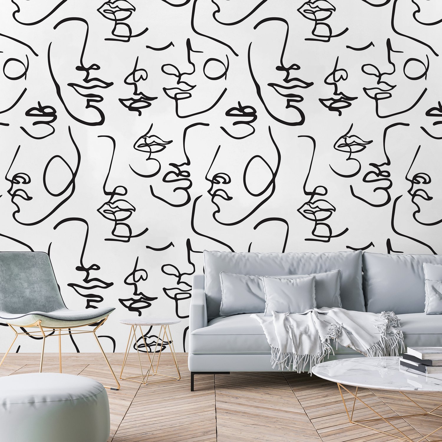 Abstract Charming Artistic Faces Wallpaper Mural - Peel and Stick