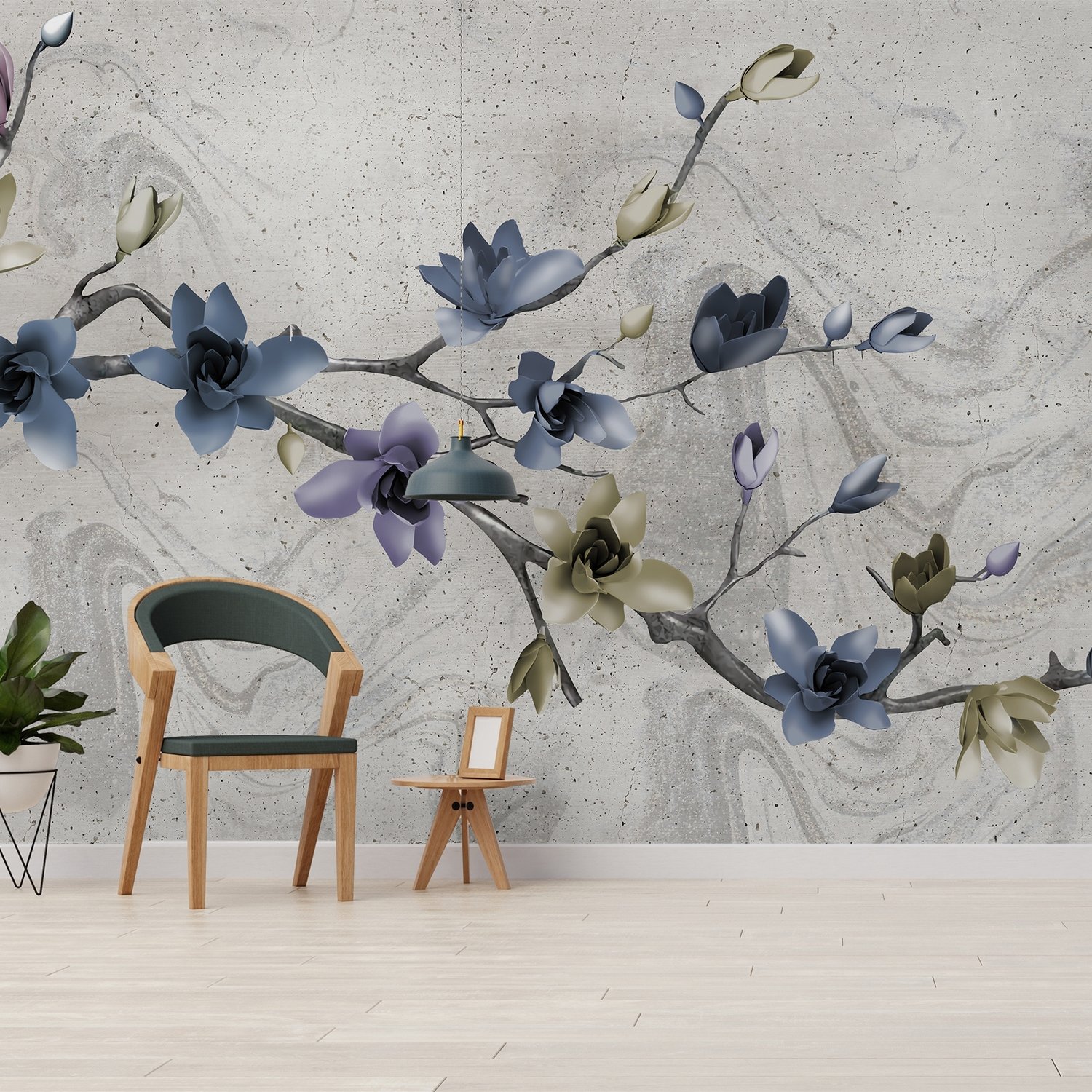 Retro Magnolia Blossom Wallpaper Mural - Peel and Stick
