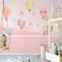 Watercolor Pink Sky with Cute Cat and Hot Air Balloon Wallpaper Mural