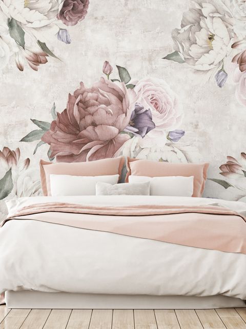 Papier peint floral à motif de pivoines douces