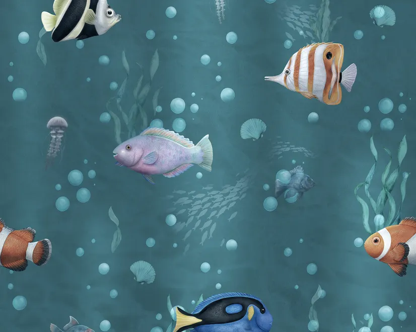 Kinder Aquarell Ozean Fische Unterwasser Fototapete