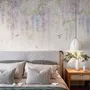 Watercolor Hanging Wisteria Flowers with Hummingbirds Wallpaper Mural 