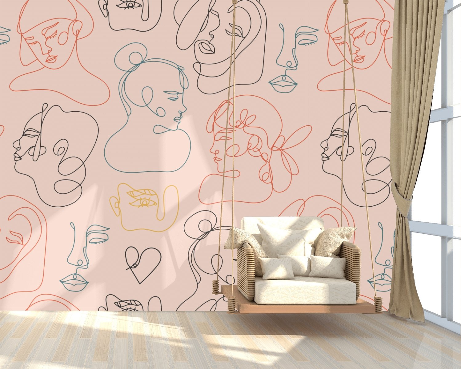 Abstract Pink Faces Wallpaper Mural - Peel and Stick