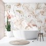 Papier peint art flamant doux avec boho tropical à feuilles