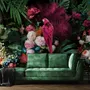 Pink Parrot with Colorful Floral Wallpaper Mural