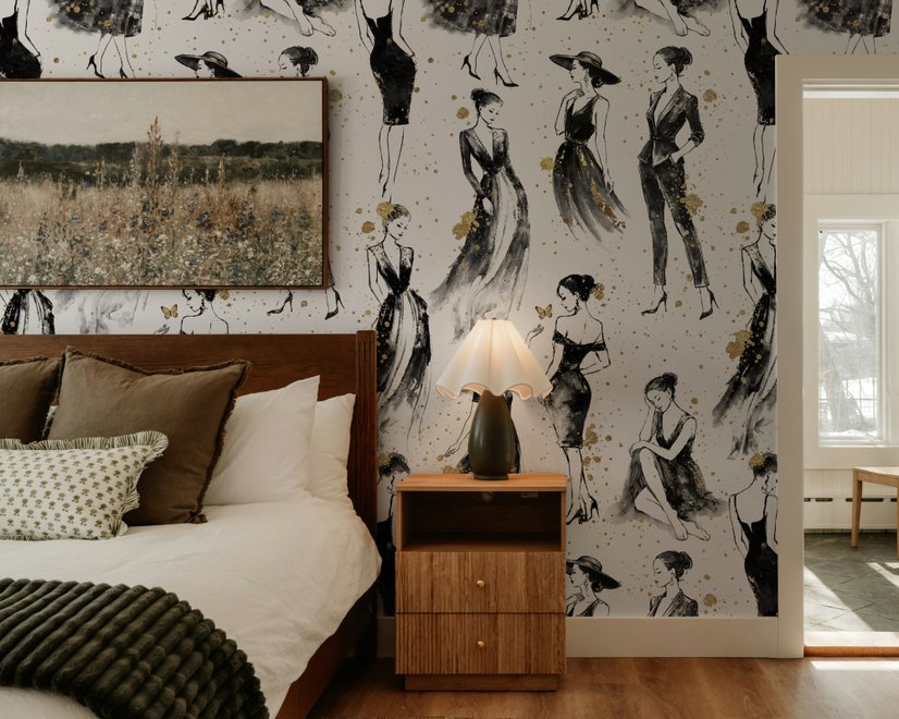 Modern Fashion Women Sketch Wallpaper Mural
