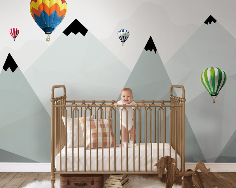 Kids Mountains Hot Air Balloon Wallpaper Mural