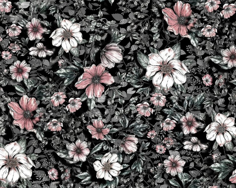 Dunkle Blumen mit Weißer Gänseblümchen-Fototapete