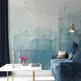 Abstract Blue Monochrome City Landscape Wallpaper Mural