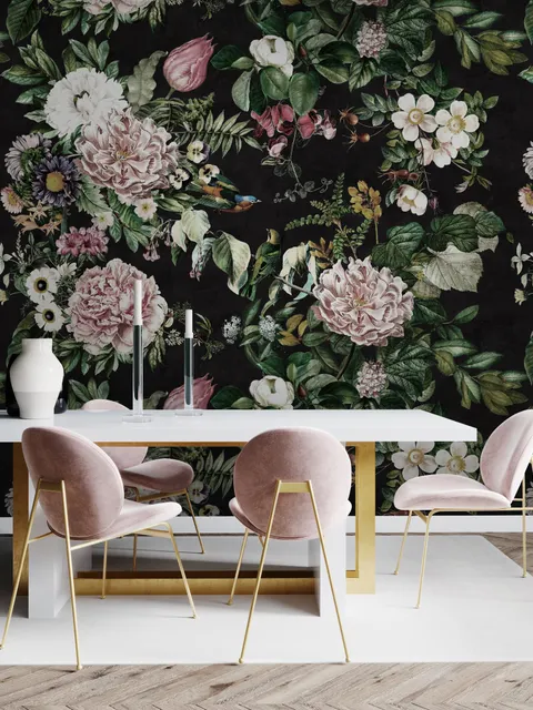 Dark Botanical Soft Floral Wallpaper Mural