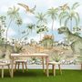 Papier peint dinosaure jurassique pour enfants animaux préhistoriques aquarelle