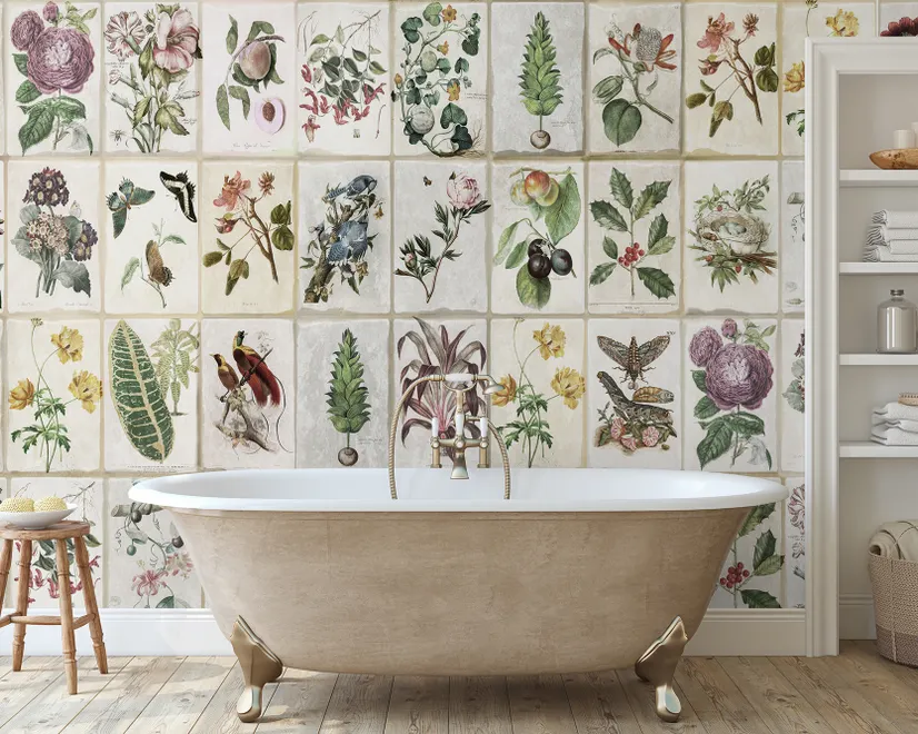 Vintage Floral Ceramic Art Wallpaper Mural