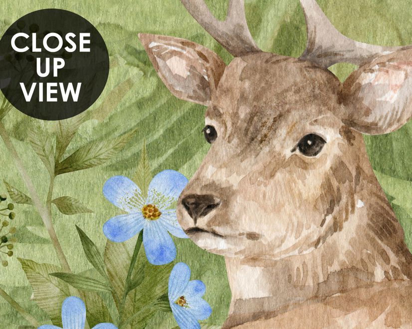 Papier peint forêt conifères aquarelle avec animaux pour enfants