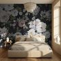 Dark Floral and White Peony Blossoms Wallpaper Mural