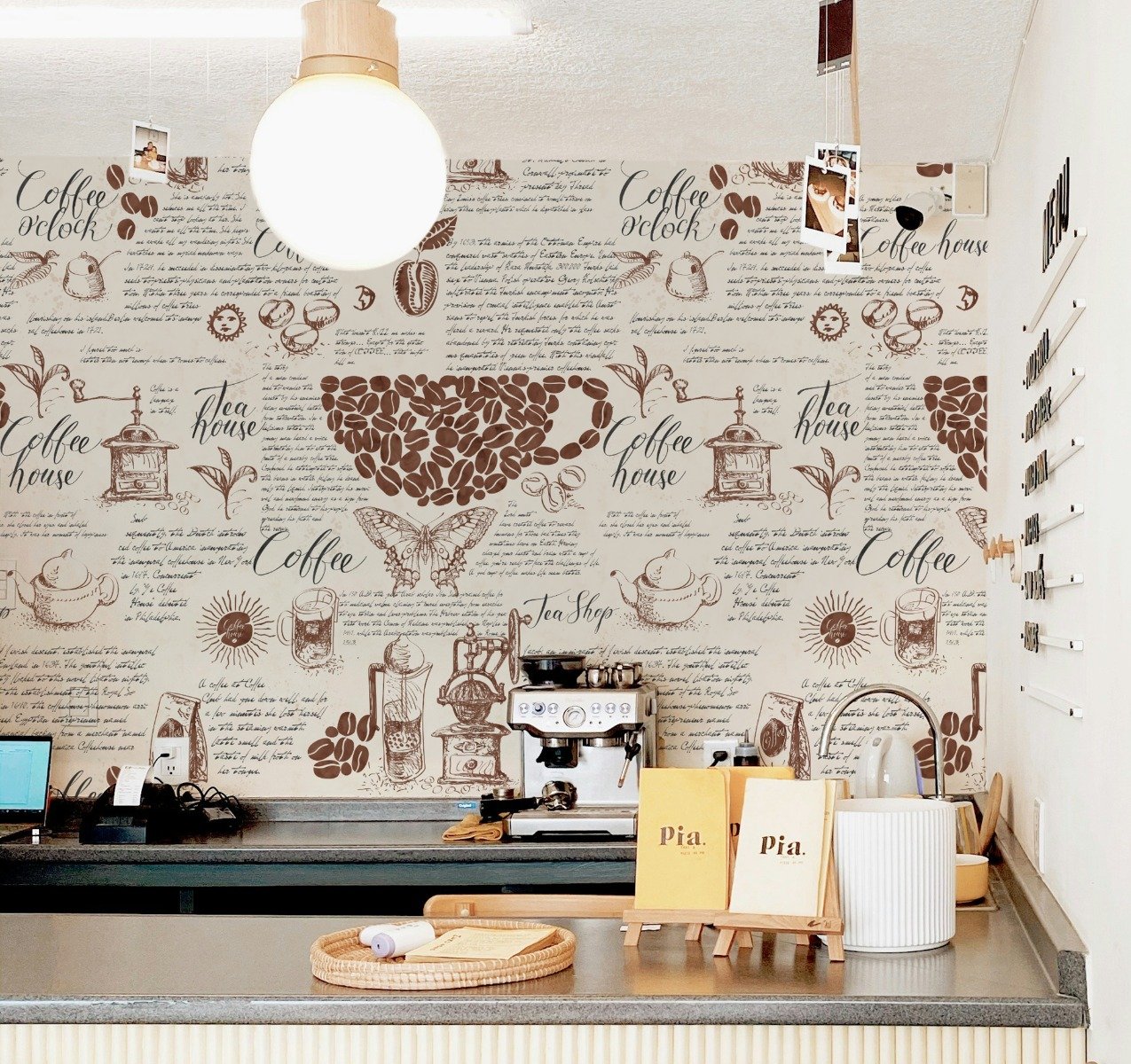 Vintage Coffee Story and Teapot Wallpaper - Peel and Stick
