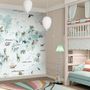 Papier peint  panoramique carte monde bleue animaux lapin volant enfants