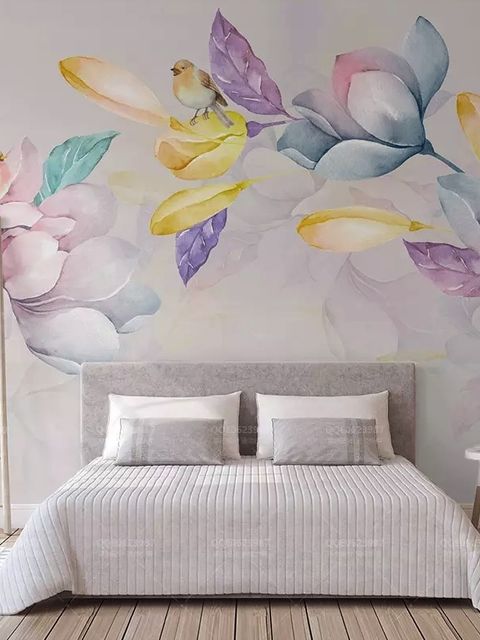 Fototapete Bunte Magnolienblüten und Vögel