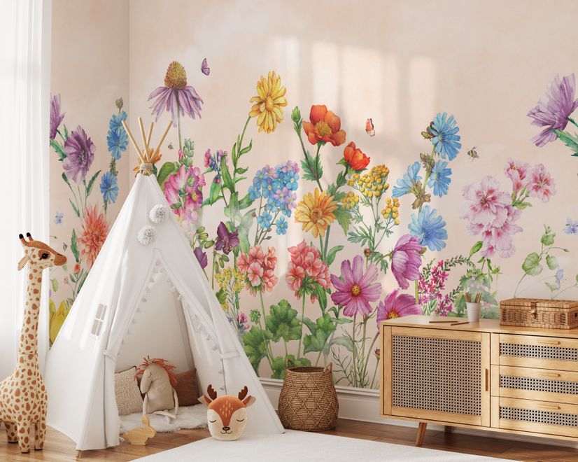 Cute Kids Nursery Floral Garden Wallpaper Mural