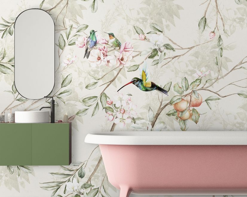 Vintage Blossoms With Birds Wallpaper Mural