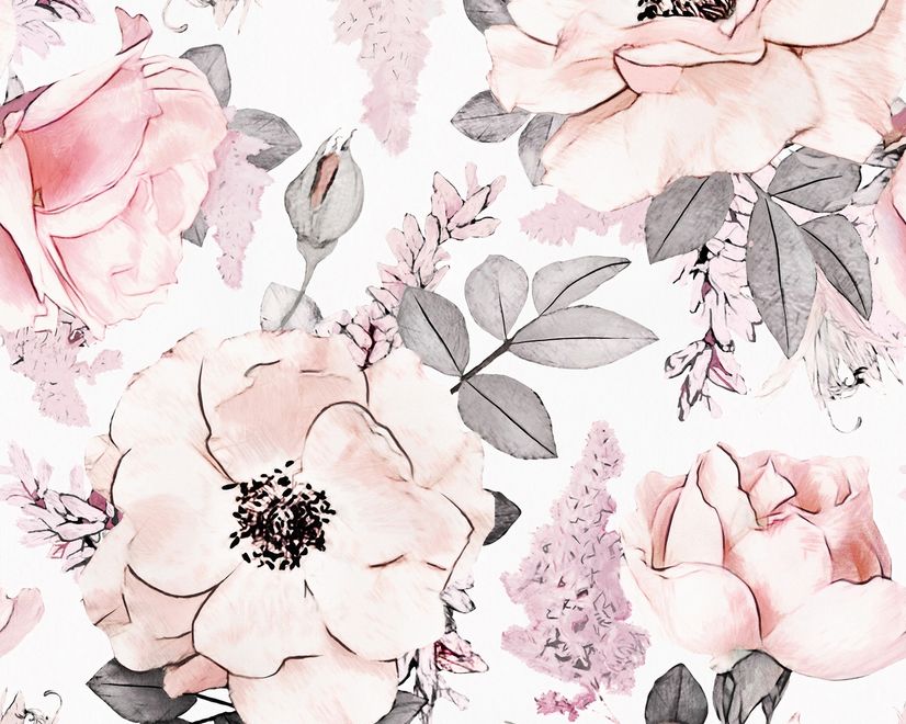 Papier peint floral rose doux et élégant pour enfants - motif apaisant pour chambre