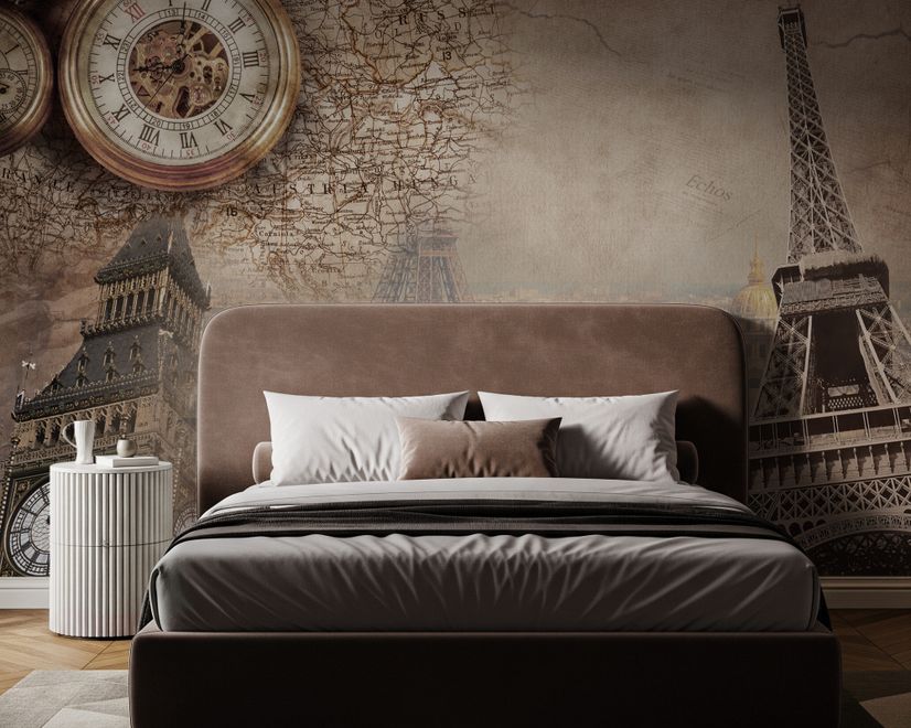 Vintage Eiffel Tower City Landscape Wallpaper Mural