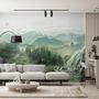 Waterfall with Misty Green Forest Landscape Wallpaper Mural