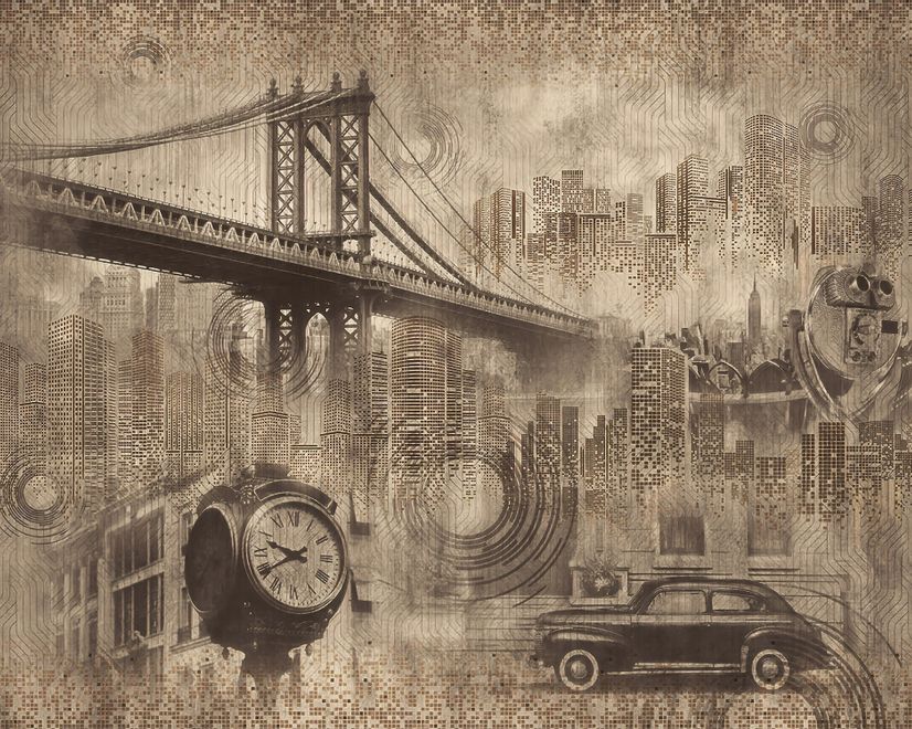 European Vintage City with Brooklyn Bridge Wallpaper Mural