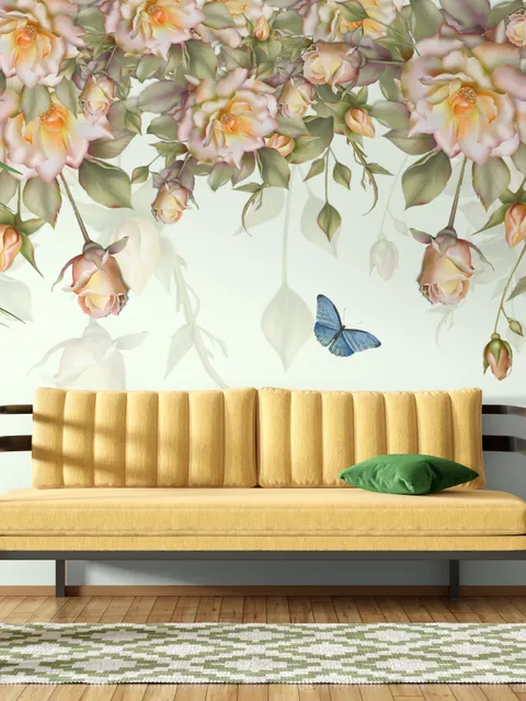Papier peint panoramique roses orange vintage
