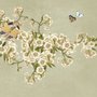 Papier peint panoramique art floral bégonia crème
