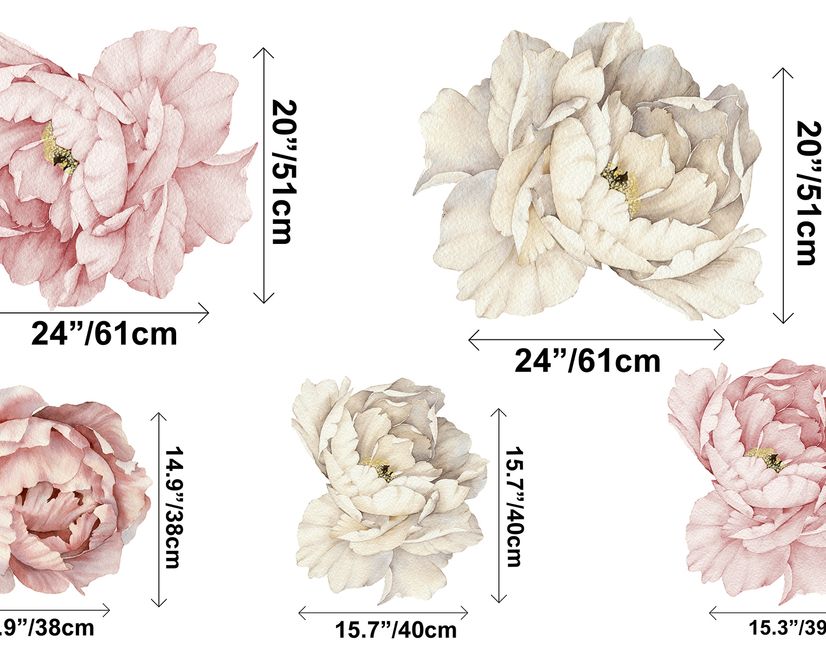 Nursery Pink White Peony Floral Bouquets Wall Decal Sticker