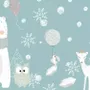 Cartoon Bear and Animal Friends with Snowflake Wallpaper Mural