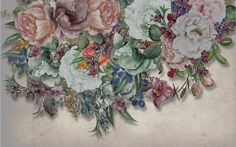 Papier peint panoramique bouquet floral victorien vigne