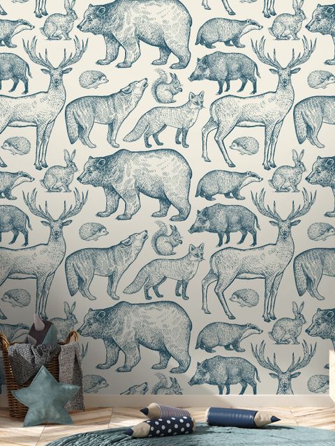 Nordic Animal Drawing for Kids Wallpaper Mural