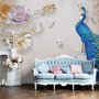 3D-Prägeoptik Tulpenblumen mit Pfau Fototapete