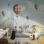 Kids Harbor Village and Hot Air Balloons Wallpaper Mural