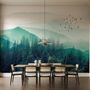 Misty Green Forest with Birds Wallpaper Mural