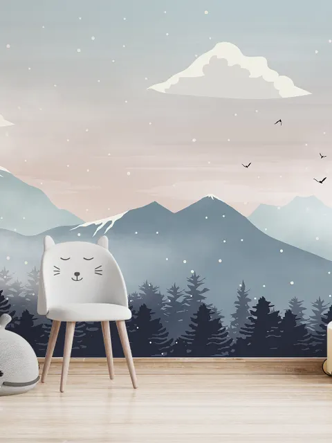 Kinder Fototapete Berglandschaft mit Schnee