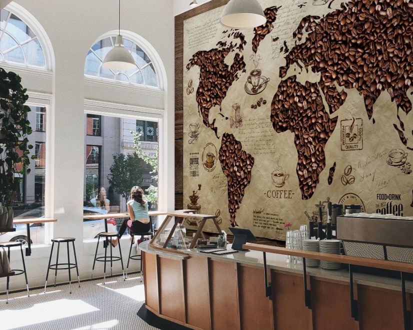 3D Looking Coffee Map Wallpaper Mural