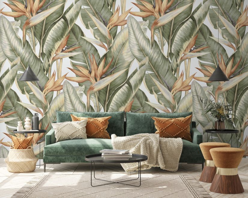 Soft Banana Leaf Pattern Wallpaper Mural