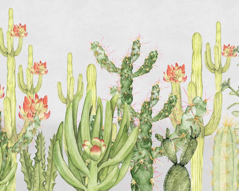 Watercolor Desert Floral and Cactus Wallpaper Mural