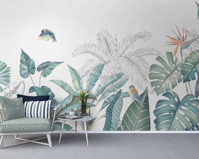 Greeny Tropical Leaves Wallpaper Mural