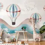 Papier peint montagnes bleues marron montgolfière enfants
