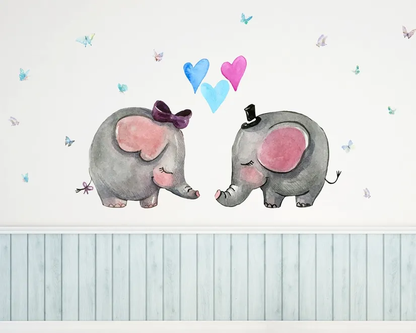 Cartoon Elephant with Little Love Wallpaper Mural