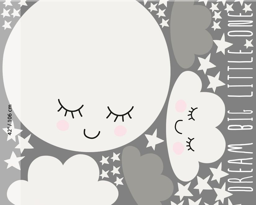 White Cute Fullmoon with Clouds Wall Decal Sticker