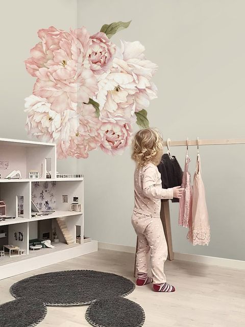Bouquets floraux de pivoines roses avec feuilles vertes Stickers muraux