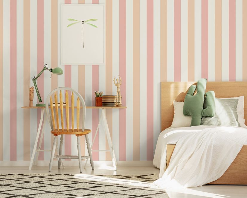 Soft Blue/Pink Stripe Lines for Kids Nursery Wallpaper Mural