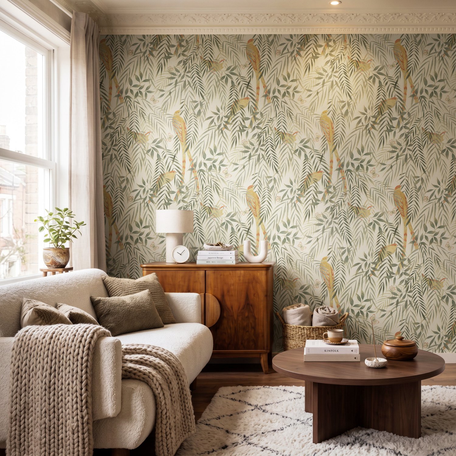 Watercolor Tropical Bird Garden Wallpaper Mural - Peel and Stick